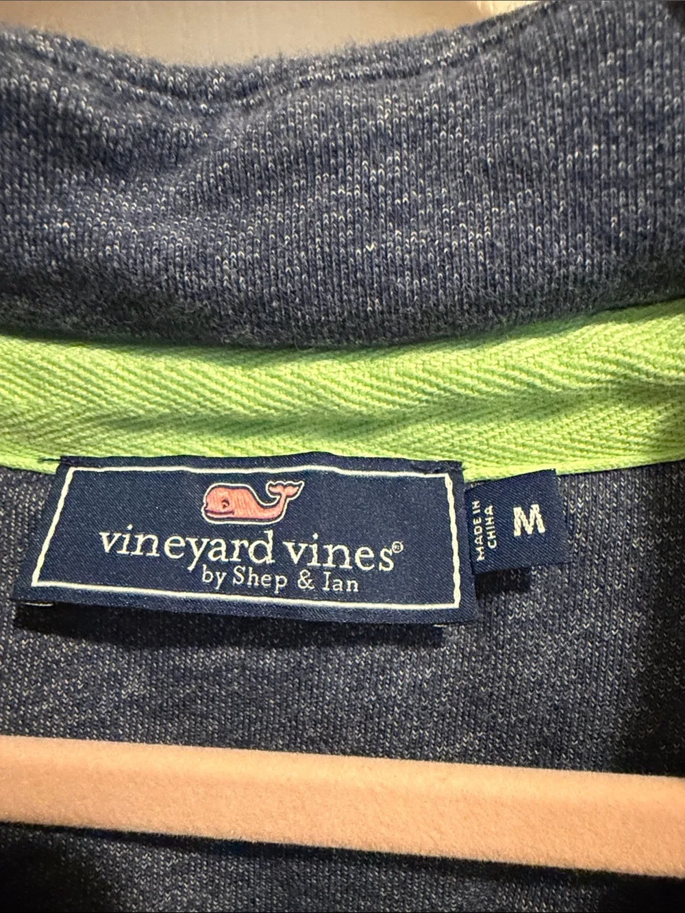 Vineyard Vines Navy Half-Zip Sweater with Lime Yoke
